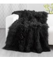 Black Mongolian Fur Blanket / Fur Throw (48x72 in)