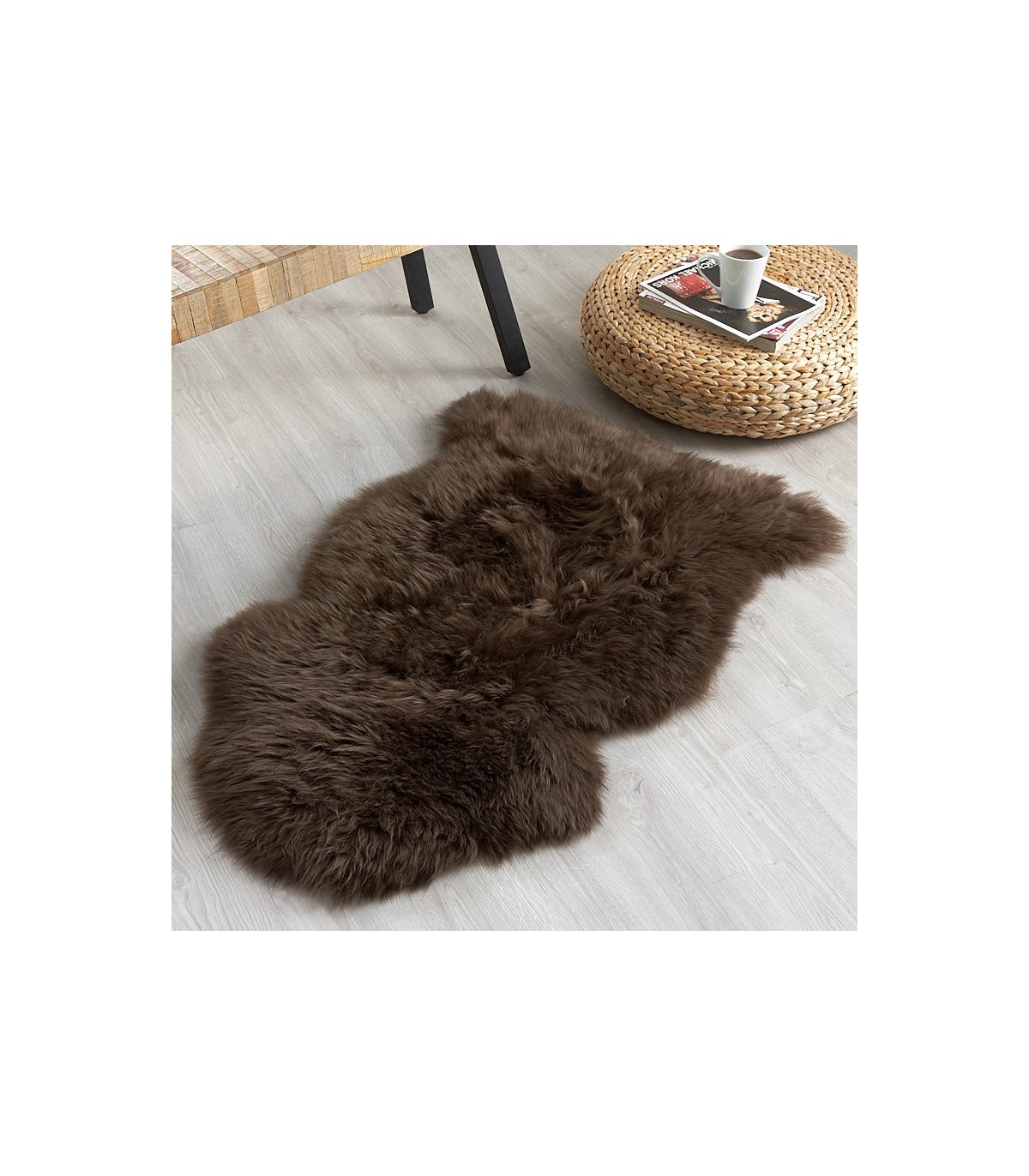 thick wool  XL genuine Dark Brown sheepskin rug natural soft 