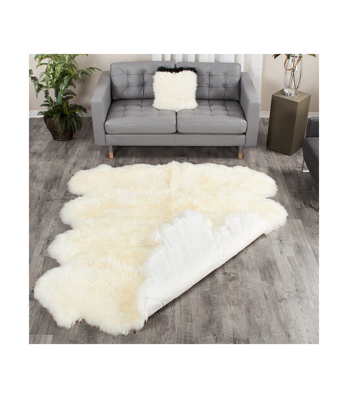 48" x 58" Large Warm White Sheepskin Pelt Octo Sheep Area Rug Faux Fur Accent 