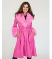 Leather Trench with Shearling Collar in Pink