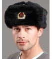 Russian Ushanka Hat with Badge - Mouton Sheepskin & Leather