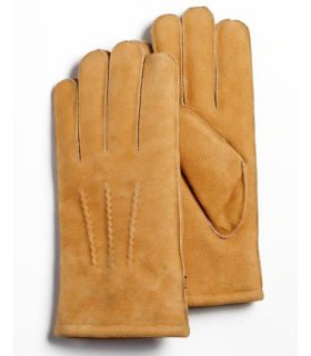 Genuine 100% Real Sheepskin Leather Gloves Mittens Brown/Cream Fur Unisex #9M 