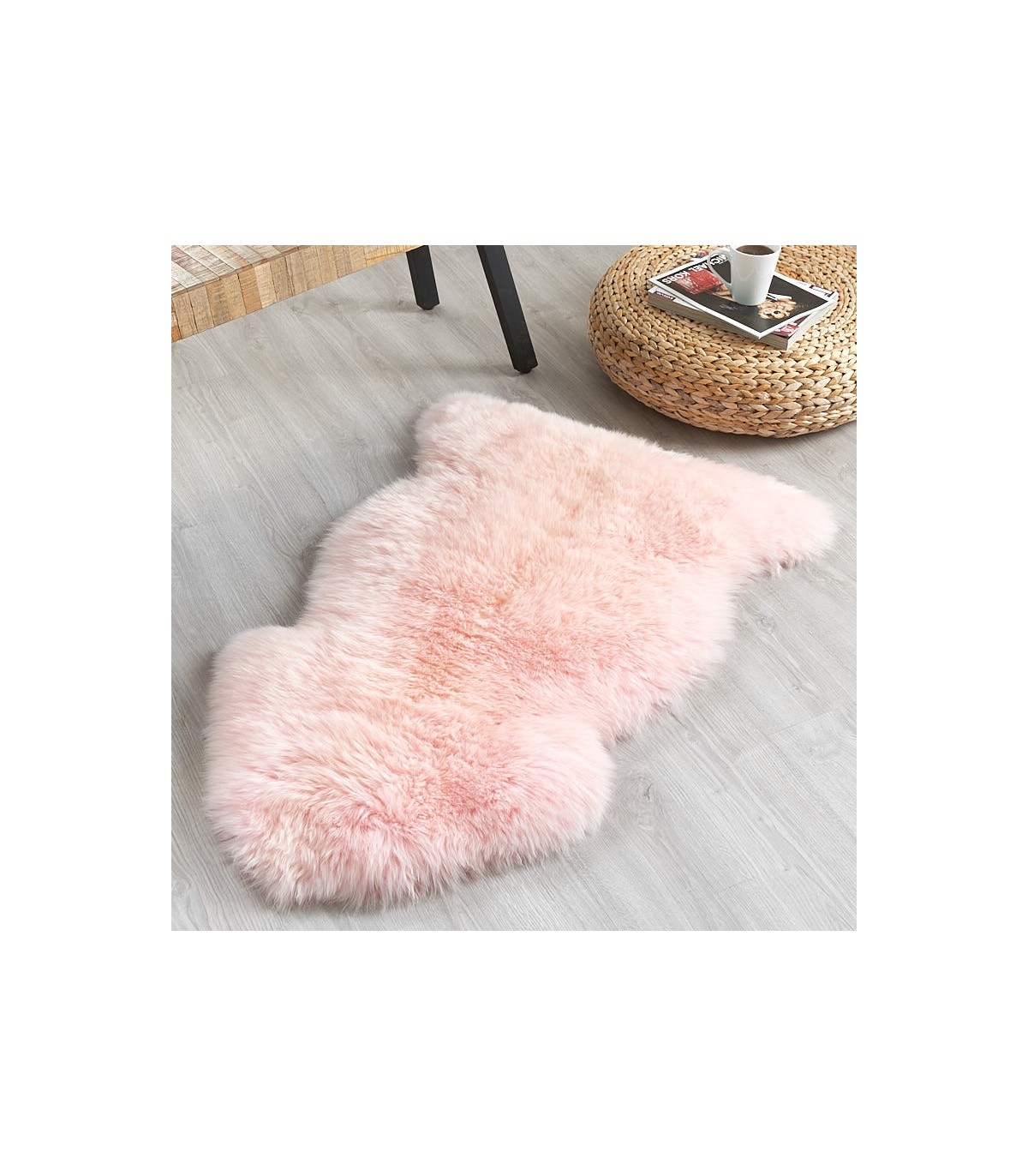 2 Genuine Australian Double Sheepskin Rug Super Soft Silky Blush Pink Wool US 