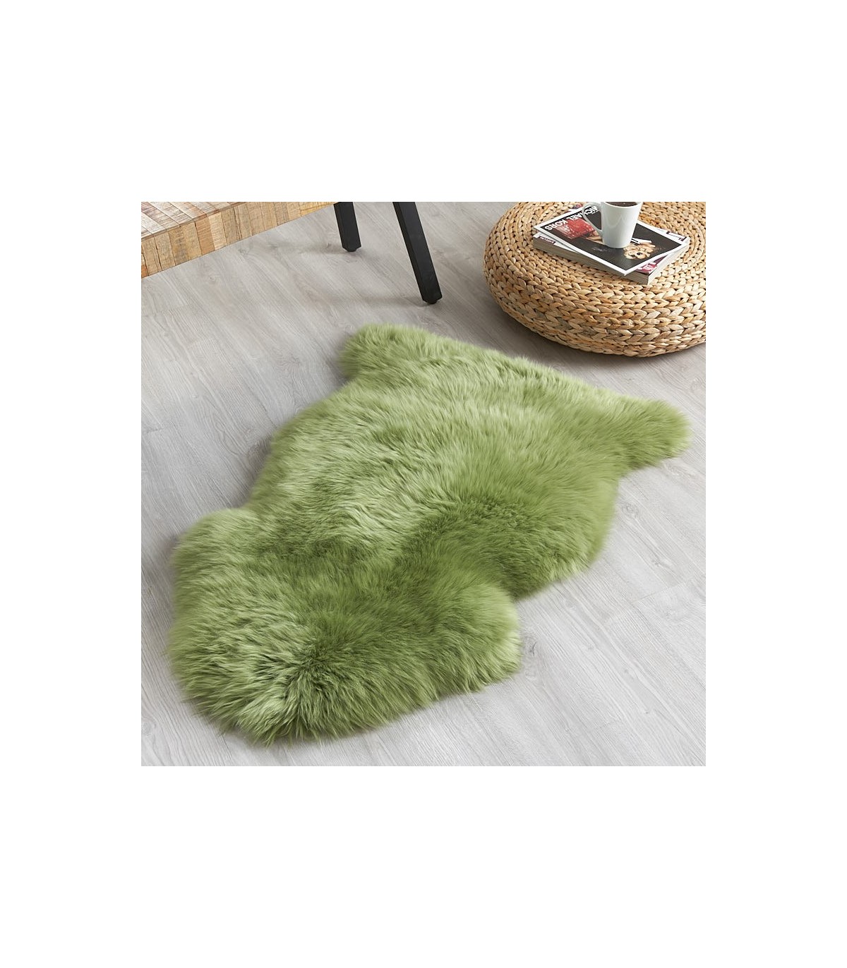 High Quality Icelandic Lime Green Sheepskin Rug Genuine Leather  Wool Blanket 