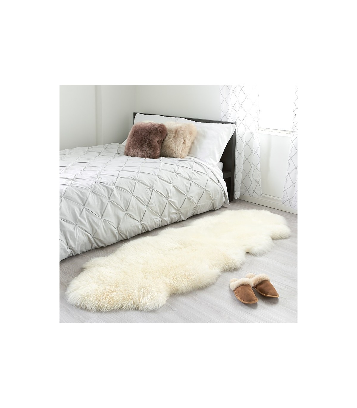 Bedroom Rug 100% Natural Sheepskin Animal Skin Double Long Wool WHITE 2P 